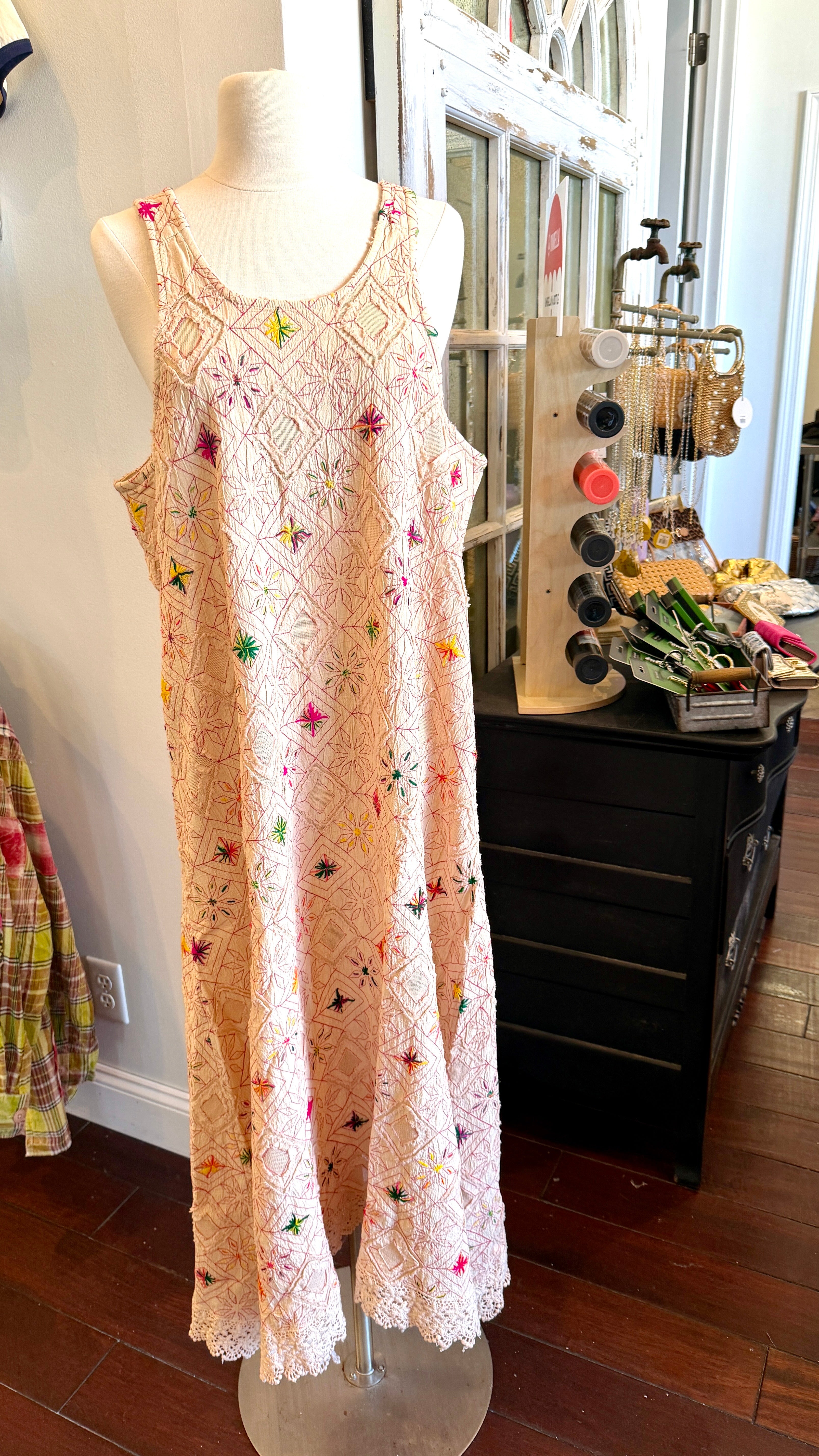 Jaded Gypsy Embroidered Lace Hem Maxi Dress