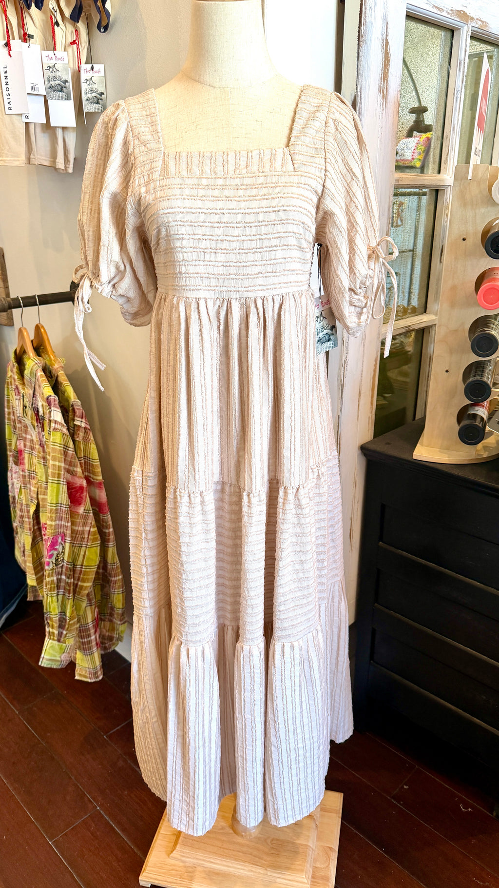 J.NNA Textured Smocked Midi Dress