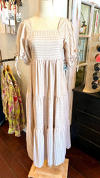 J.NNA Textured Smocked Midi Dress