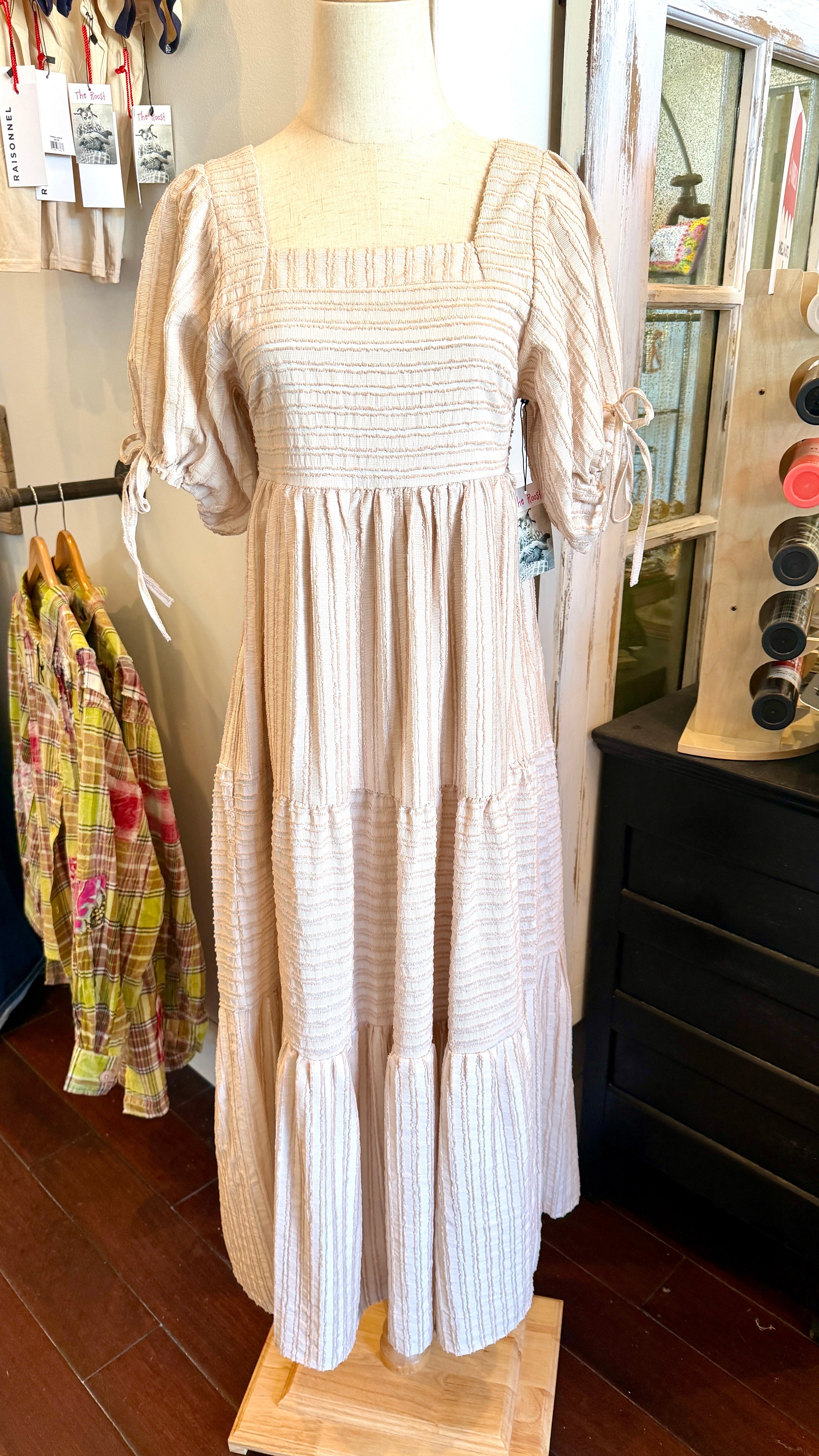 J.NNA Textured Smocked Midi Dress