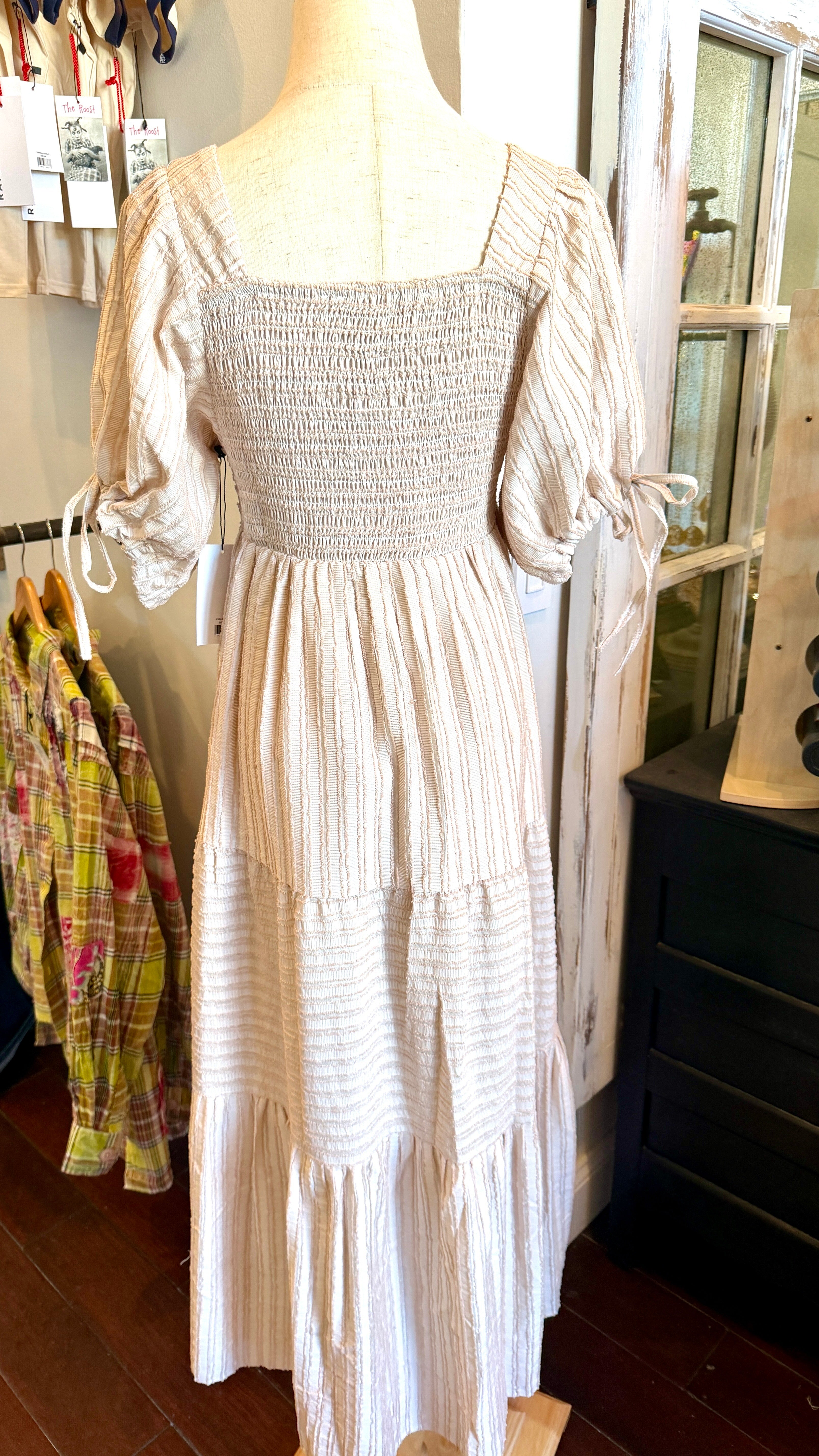 J.NNA Textured Smocked Midi Dress