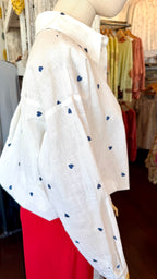 Embroidered Heart Button-Down Blouse