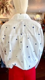 Embroidered Heart Button-Down Blouse