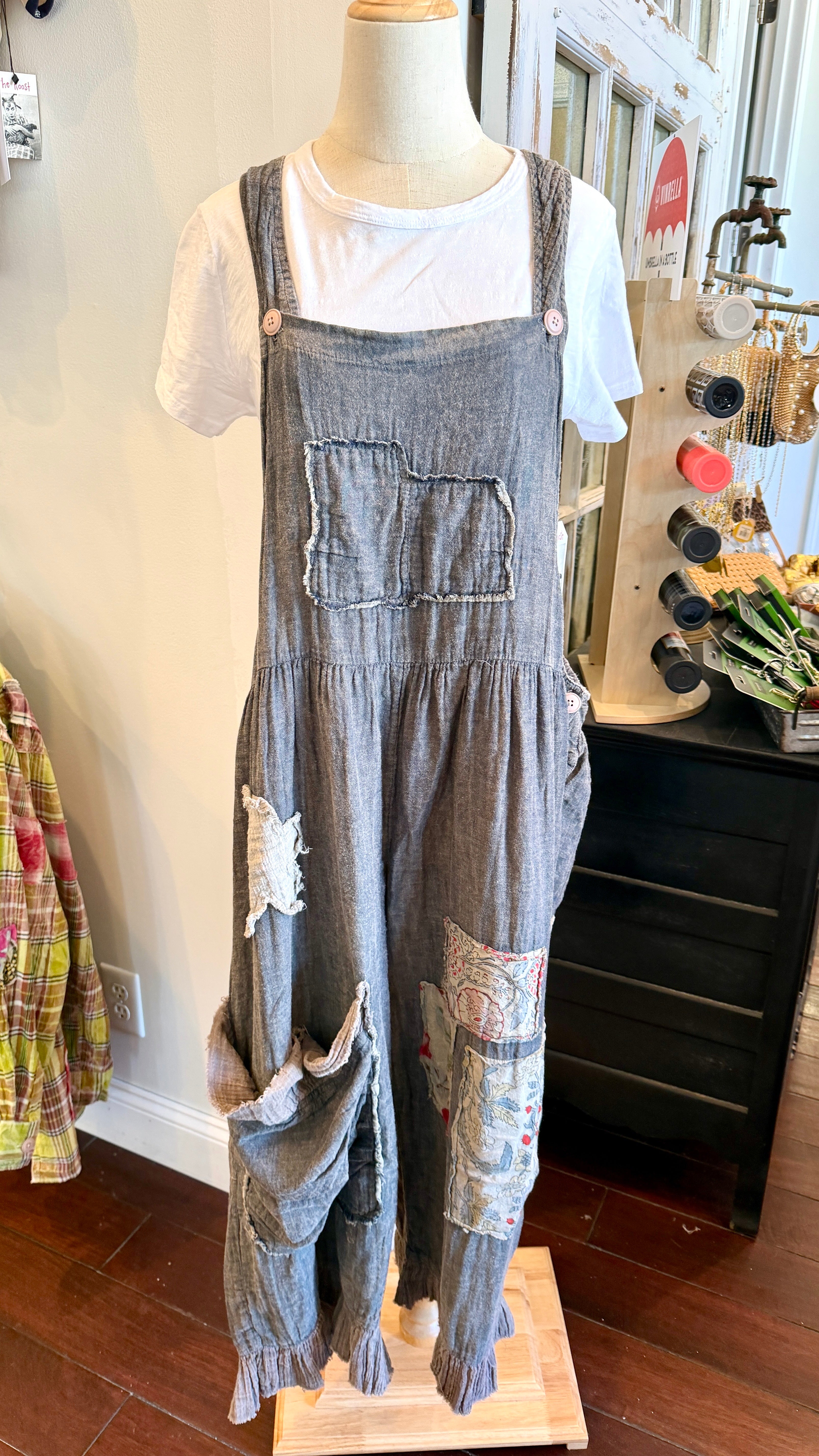 Jaded Gypsy Patchwork Overall Jumpsuit