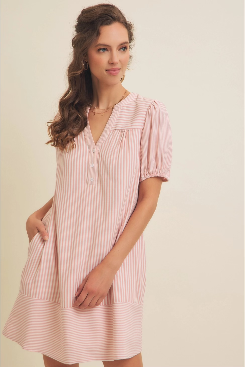 The Soft Coral Stripe Mini Dress